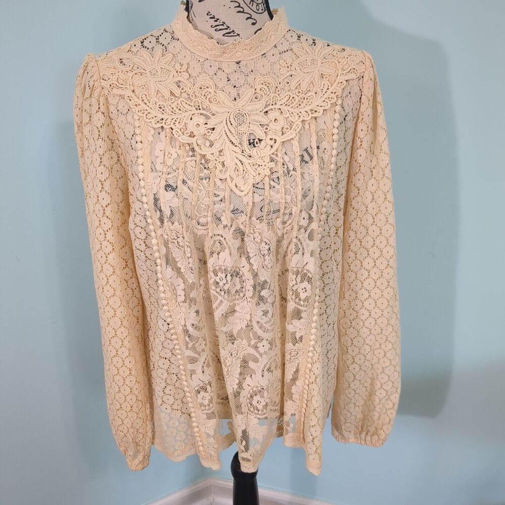 Torrid Mixed Lace High Neck Top Beige Plus Size 0 large 12 new with tags
